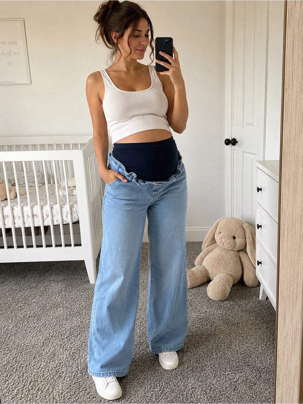 Motherhood Maternity Light Wash Wide Leg Jeans XL Over Belly Stretch Panel NWOT